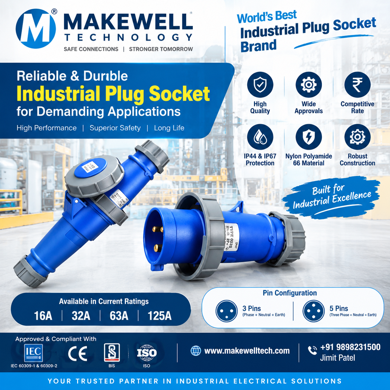 16A, 32A, 63A, 125A, 3 Pins and 5 Pins Industrial Plug Socket Selection img
